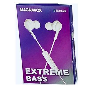 NIB Magnavox Extreme Bass Bluetooth Earbuds Mic & Control White bluetooth